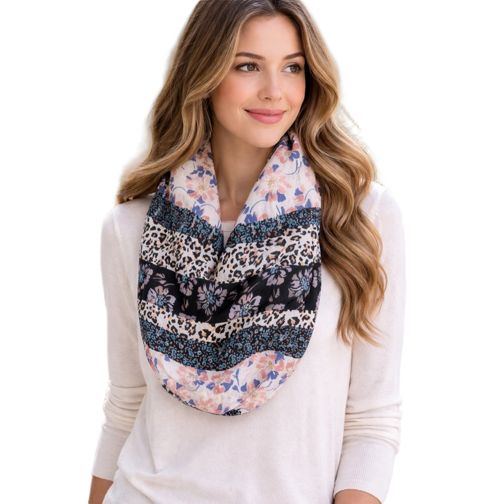 Floral and Leopard animal Print oversized colorful scarf